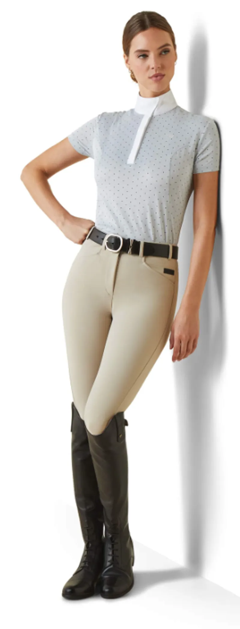 Ariat Womens Aptos Short Sleeve Show Shirt Pearl Grey Dot